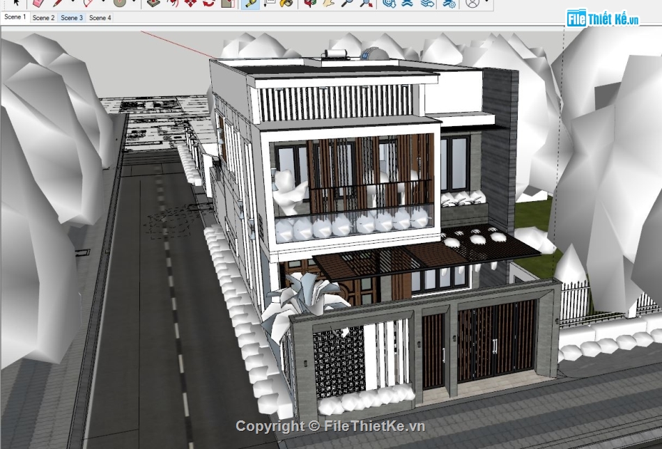 mẫu biệt thự 2 tầng sketchup,dựng 3dsu biệt thự 2 tầng,sketchup biệt thự 2 tầng,bao cảnh biệt thự 2 tầng