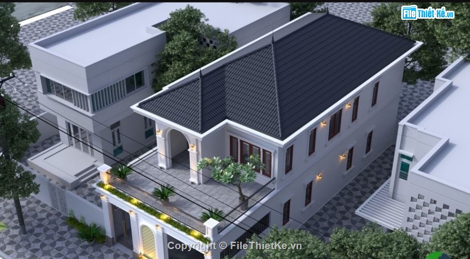 biệt thự 2 tầng,bản vẽ biệt thự 2 tầng,sketchup biệt thự 2 tầng,model 3d biệt thự 2 tầng