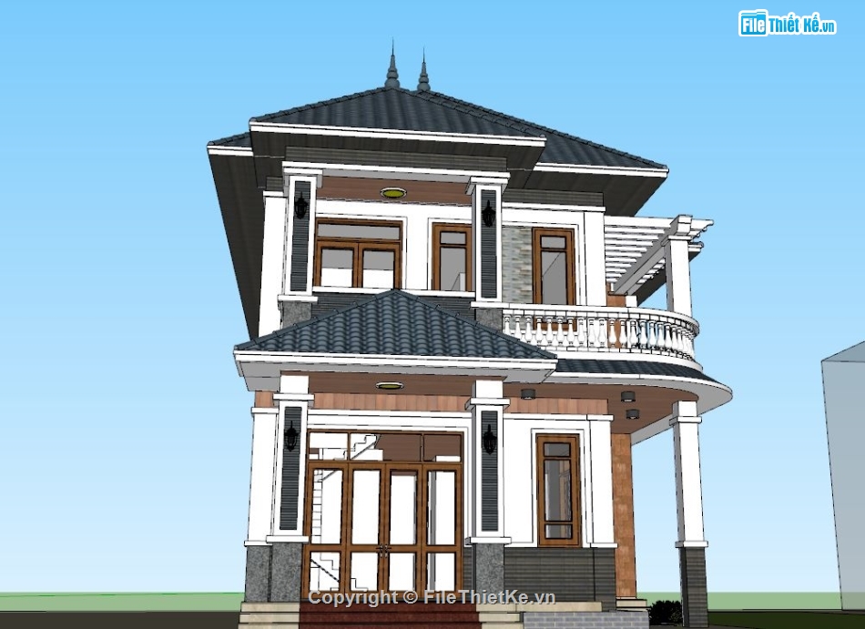 bản vẽ biệt thự 2 tầng,biệt thự 2 tầng,sketchup biệt thự 2 tầng,file 3d su biệt thự 2 tầng,bao cảnh biệt thự 2 tầng