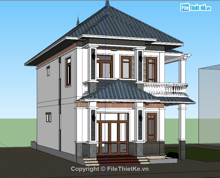 bản vẽ biệt thự 2 tầng,biệt thự 2 tầng,sketchup biệt thự 2 tầng,file 3d su biệt thự 2 tầng,bao cảnh biệt thự 2 tầng