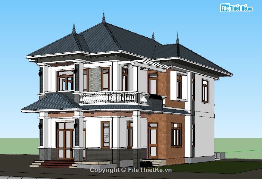 bản vẽ biệt thự 2 tầng,biệt thự 2 tầng,sketchup biệt thự 2 tầng,file 3d su biệt thự 2 tầng,bao cảnh biệt thự 2 tầng