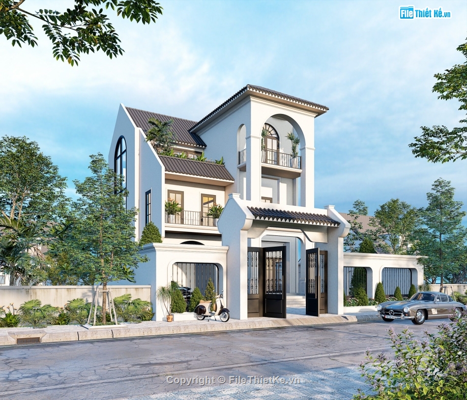 biệt thự 3 tầng,biệt thự 10x20m,ngoại thất biệt thự đẹp