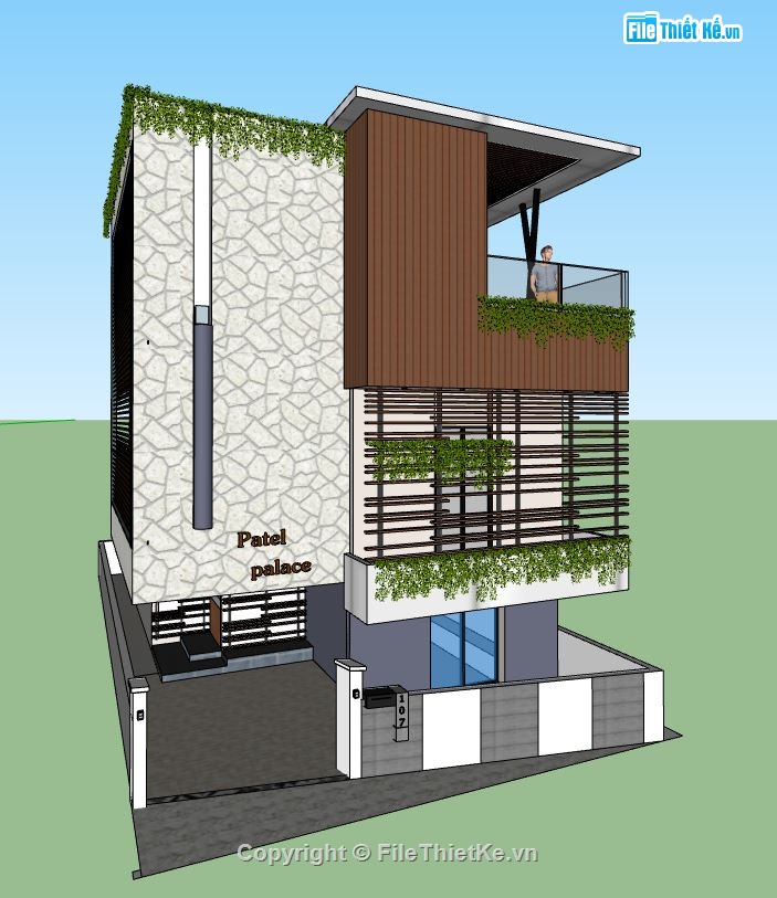 biệt thự hiện đại 3 tầng,sketchup biệt thự,biệt thự 3 tầng,File sketchup biệt thự 3 tầng