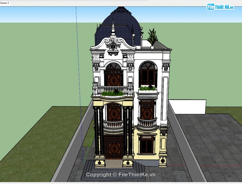 Biệt thự tân cổ điển,Biệt thự 3 tầng tân cổ điển,file sketchup biệt thự 3 tầng