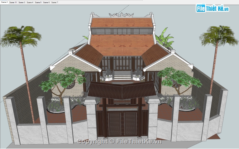 File sketchup chùa,File 3d chùa,File 3d sketchup chùa,đình chùa,file thiết kế đình chùa