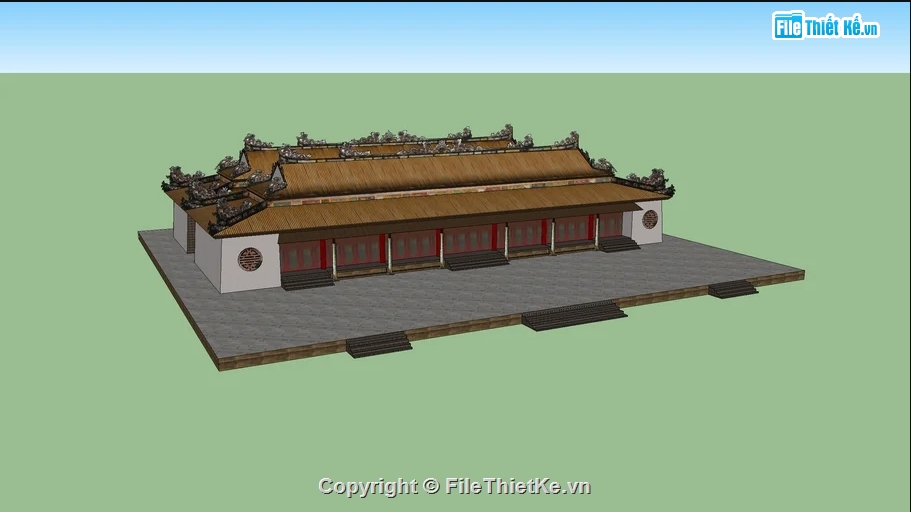 File sketchup điện thờ,sketchup điện thờ,bản vẽ điện thờ,điện thờ quốc mẫu