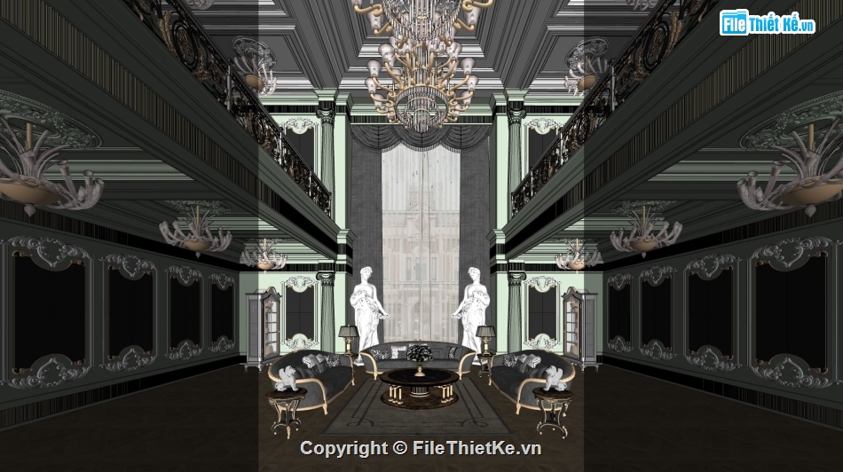File sketchup nội thất,3d sketchup nội thất,nội thất villa tân cổ điển,biệt thự villa sketchup