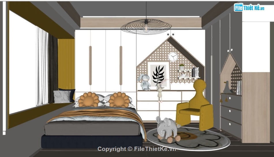 3d phòng ngủ,3d sketchup phòng ngủ,mẫu phòng ngủ,dựng 3dsu phòng ngủ cho bé