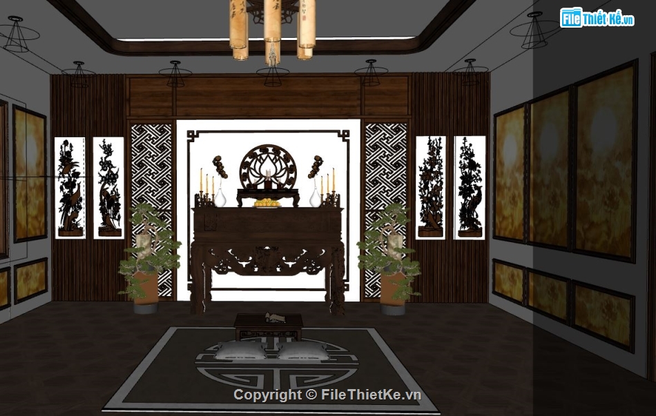 mẫu phòng thờ,phòng 3d,File sketchup phòng thờ,phòng thờ sketchup