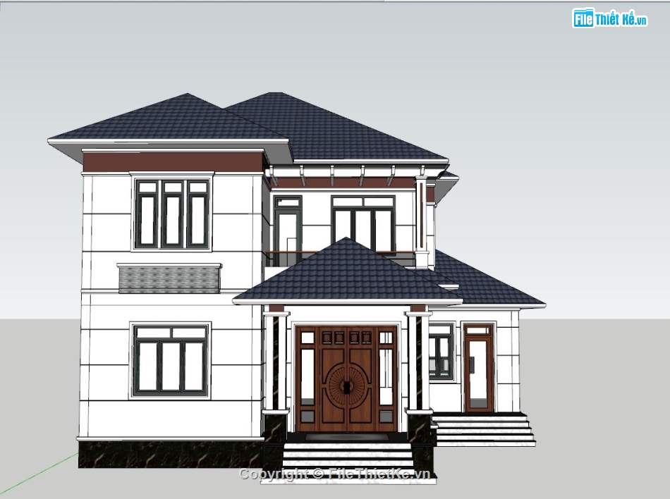 file Sketchup Biệt thự,sketchup biệt thự 2 tầng,File SU Biệt thự 2 tầng,Su biệt thự 2 tầng mái Nhật,Biệt thự 2 tầng 11x12m