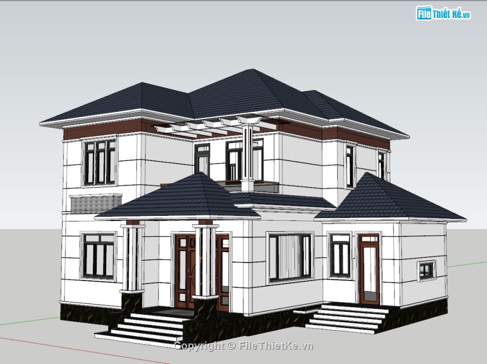 file Sketchup Biệt thự,sketchup biệt thự 2 tầng,File SU Biệt thự 2 tầng,Su biệt thự 2 tầng mái Nhật,Biệt thự 2 tầng 11x12m