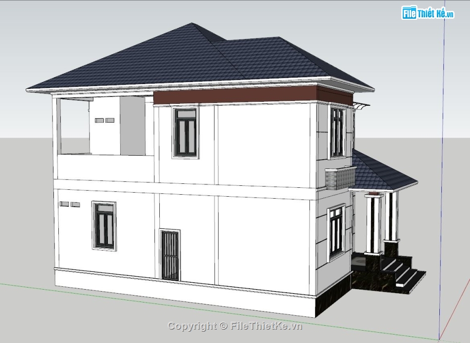 file Sketchup Biệt thự,sketchup biệt thự 2 tầng,File SU Biệt thự 2 tầng,Su biệt thự 2 tầng mái Nhật,Biệt thự 2 tầng 11x12m