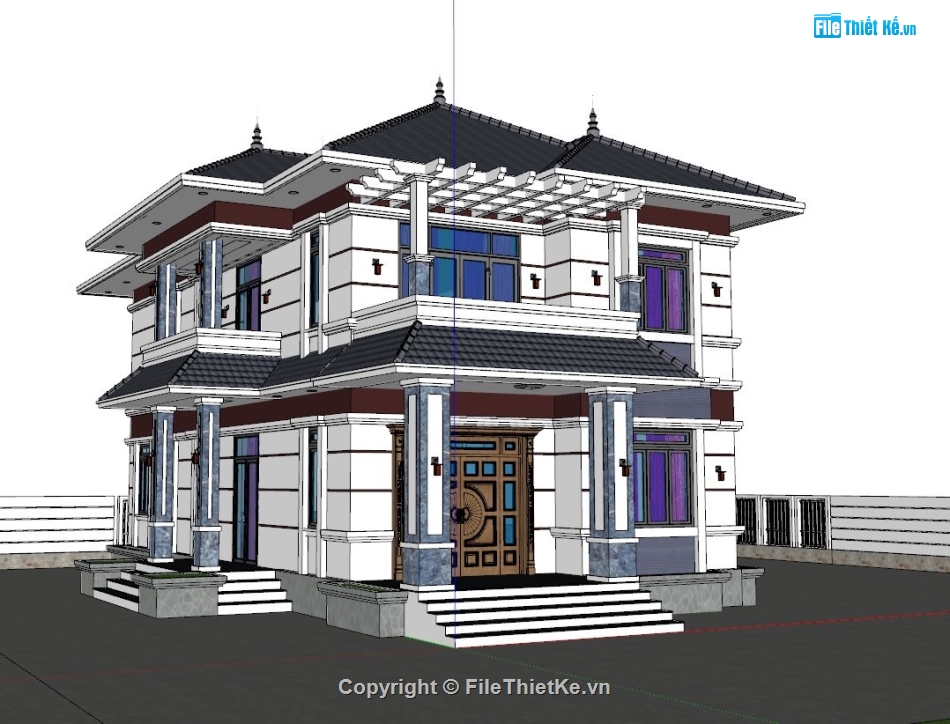 sketchup Biệt thự 2 tầng,file sketchup biệt thự,Sketchup biệt thự 2 tầng,file su biệt thự 2 tầng,sketchup biệt thự 2 tầng mái nhật,su biệt thự 2 tầng  8.5x15.2m