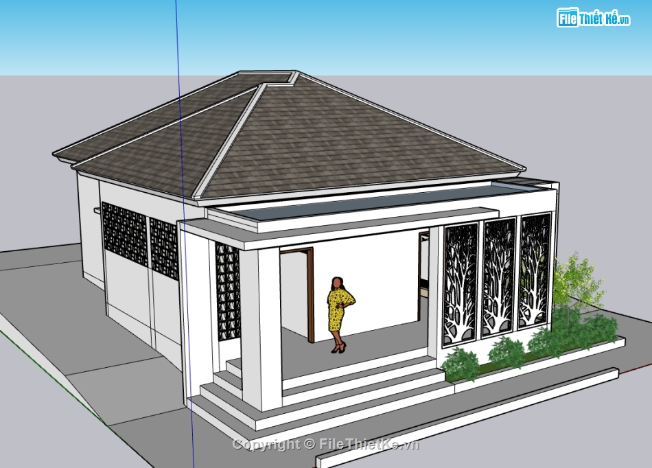 file sketchup nhà 1 tầng,file su nhà 1 tầng,model su nhà 1 tầng