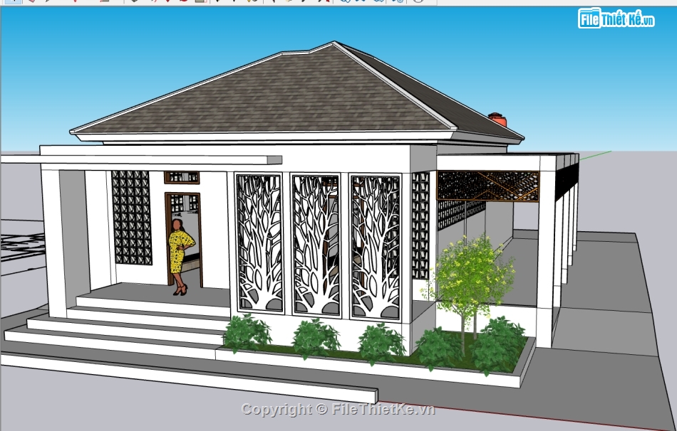 file sketchup nhà 1 tầng,file su nhà 1 tầng,model su nhà 1 tầng