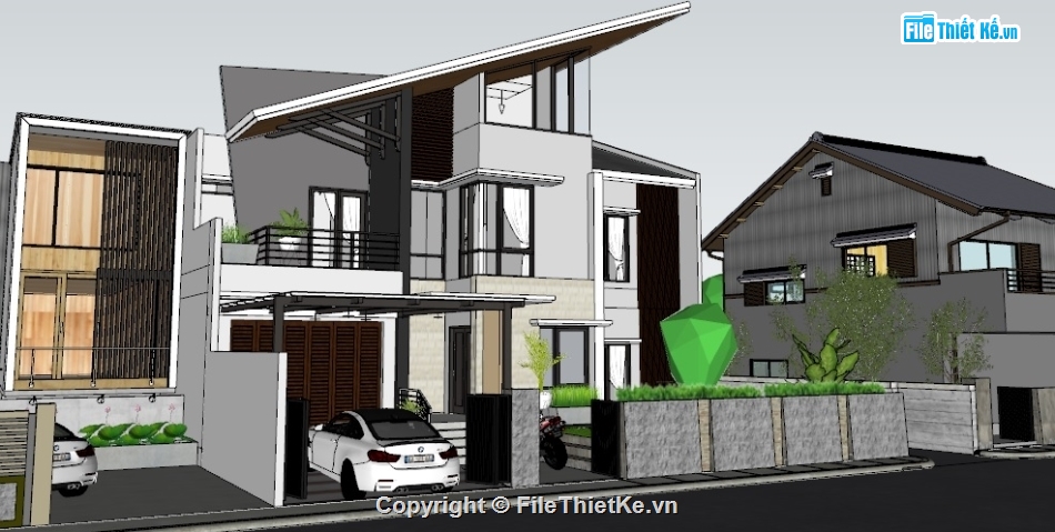 Thiết kế nhà phố 2020,Sketchup nhà phố,su nhà phố 2 tầng,file su nhà phố 2 tầng