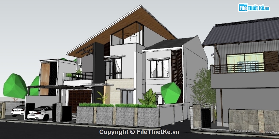 Thiết kế nhà phố 2020,Sketchup nhà phố,su nhà phố 2 tầng,file su nhà phố 2 tầng