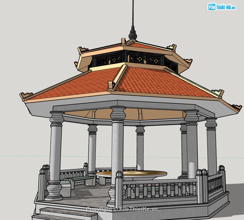 mẫu nhà bát giác,thiết kế nhà bát giác,su chòi bát giác,file sketchup chòi bát giác