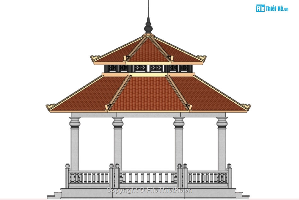 mẫu nhà bát giác,thiết kế nhà bát giác,su chòi bát giác,file sketchup chòi bát giác