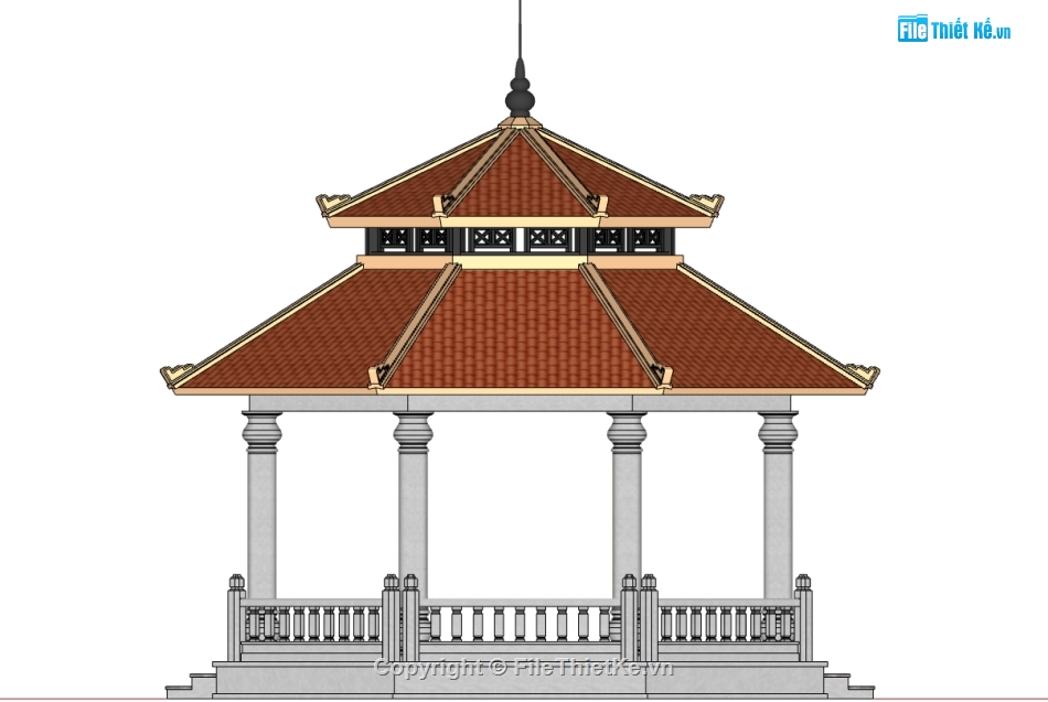 mẫu nhà bát giác,thiết kế nhà bát giác,su chòi bát giác,file sketchup chòi bát giác