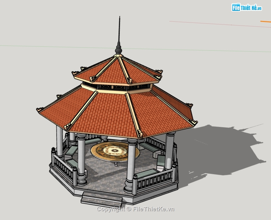 mẫu nhà bát giác,thiết kế nhà bát giác,su chòi bát giác,file sketchup chòi bát giác