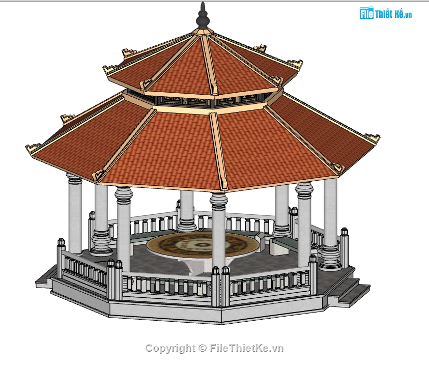 mẫu nhà bát giác,thiết kế nhà bát giác,su chòi bát giác,file sketchup chòi bát giác