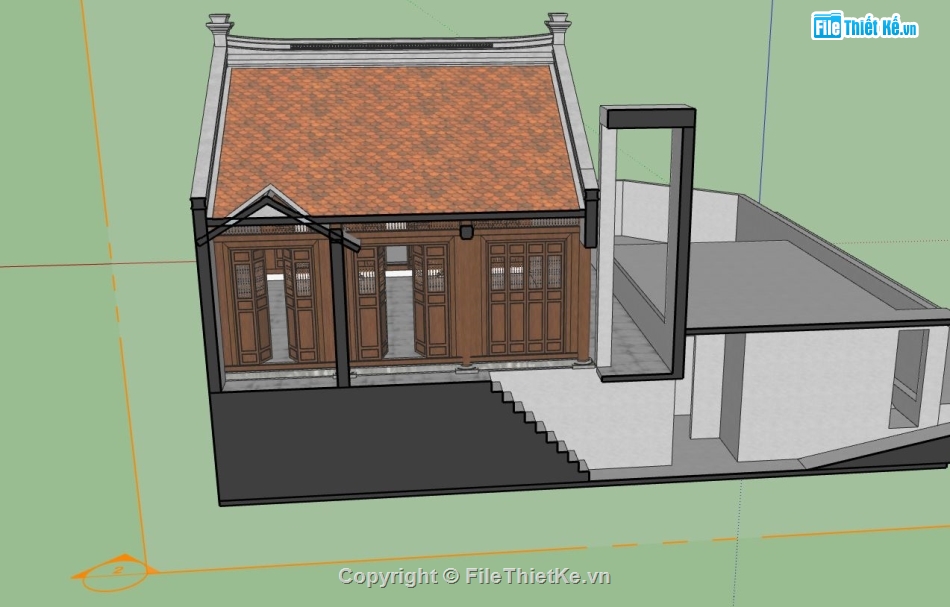 File sketchup nhà gỗ,nhà gỗ 3 gian,thiết kế nhà gỗ