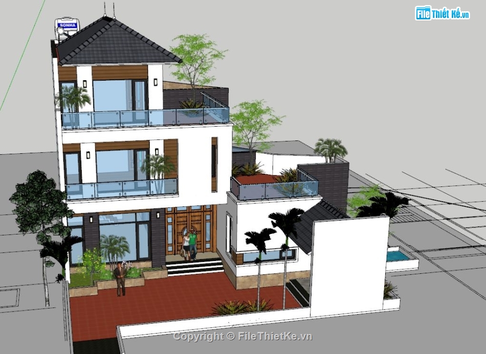 sketchup nhà phố 3 tầng,3d sketchup nhà phố 3 tầng,file sketchup nhà phố 3 tầng,model sketchup nhà phố 3 tầng