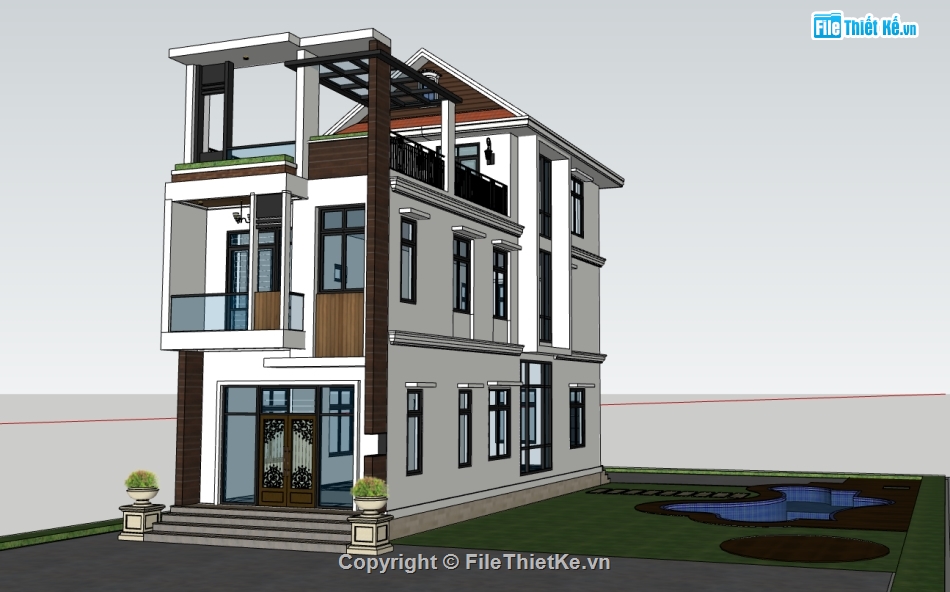 nhà phố 3 tầng,file su nhà phố,file su nhà phố 3 tầng,model sketchup nhà phố 3 tầng,file sketchup nhà phố