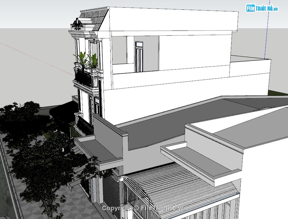 nhà 3 tầng 3d su,nhà phố 3 tầng,file sketchup nhà phố 3 tầng,bao cảnh nhà phố 3 tầng