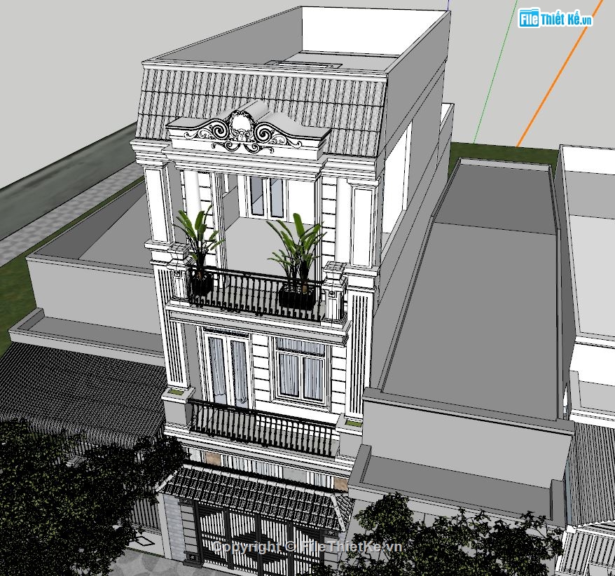 nhà 3 tầng 3d su,nhà phố 3 tầng,file sketchup nhà phố 3 tầng,bao cảnh nhà phố 3 tầng