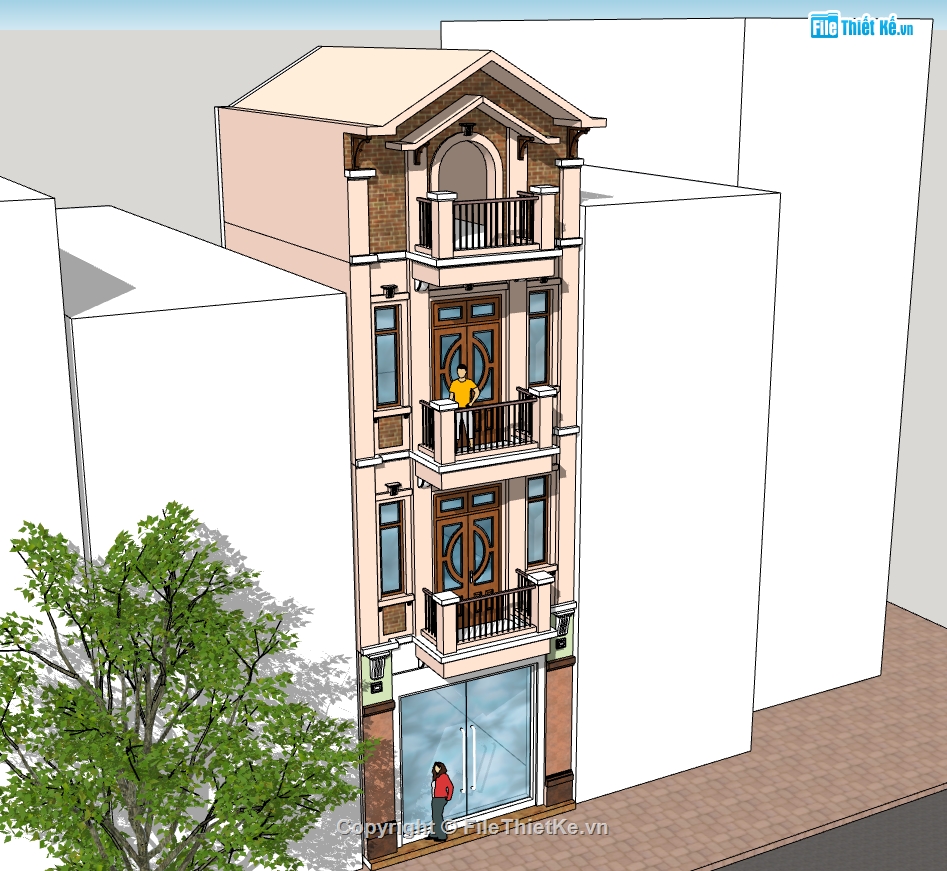 nhà phố 4 tầng file sketchup,file su nhà phố 4 tầng,model su nhà phố 4 tầng,model sketchup nhà phố 4 tầng