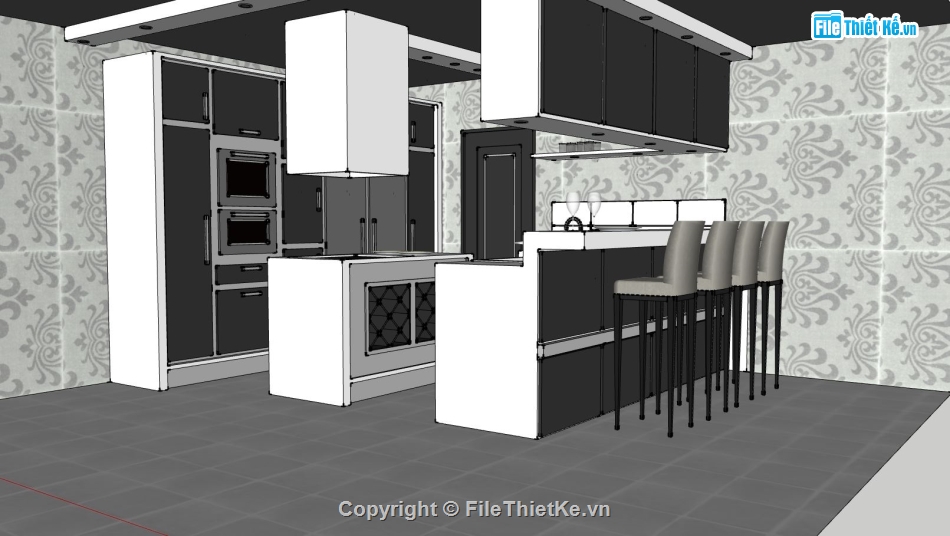 sketchup nội thất bếp,mẫu su nội thất phòng bếp,phòng bếp sketchup,thiết kế nội thất phòng bếp