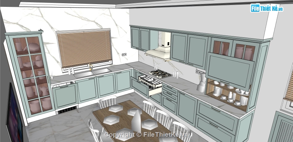phòng 3d đẹp,sketchup nội thất phòng bếp,mẫu sketchup phòng bếp
