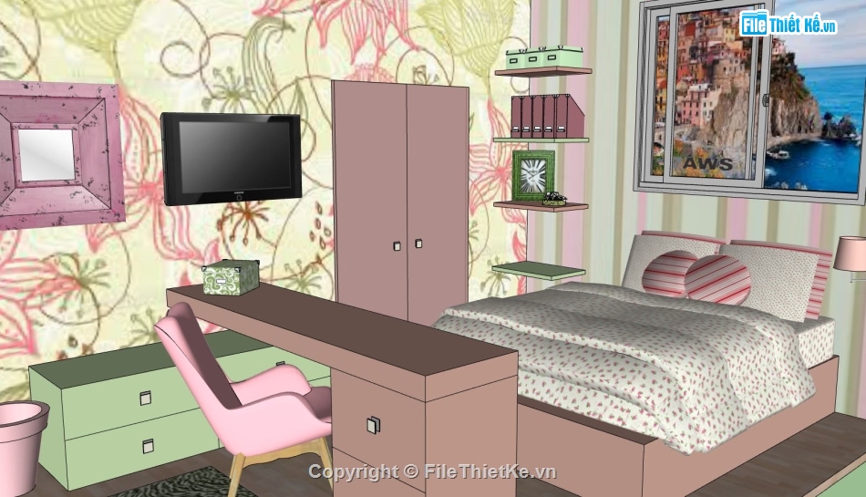 nội thất phòng ngủ,File sketchup nội thất phòng ngủ,mẫu su nội thất phòng ngủ,thiết kế nội thất phòng ngủ