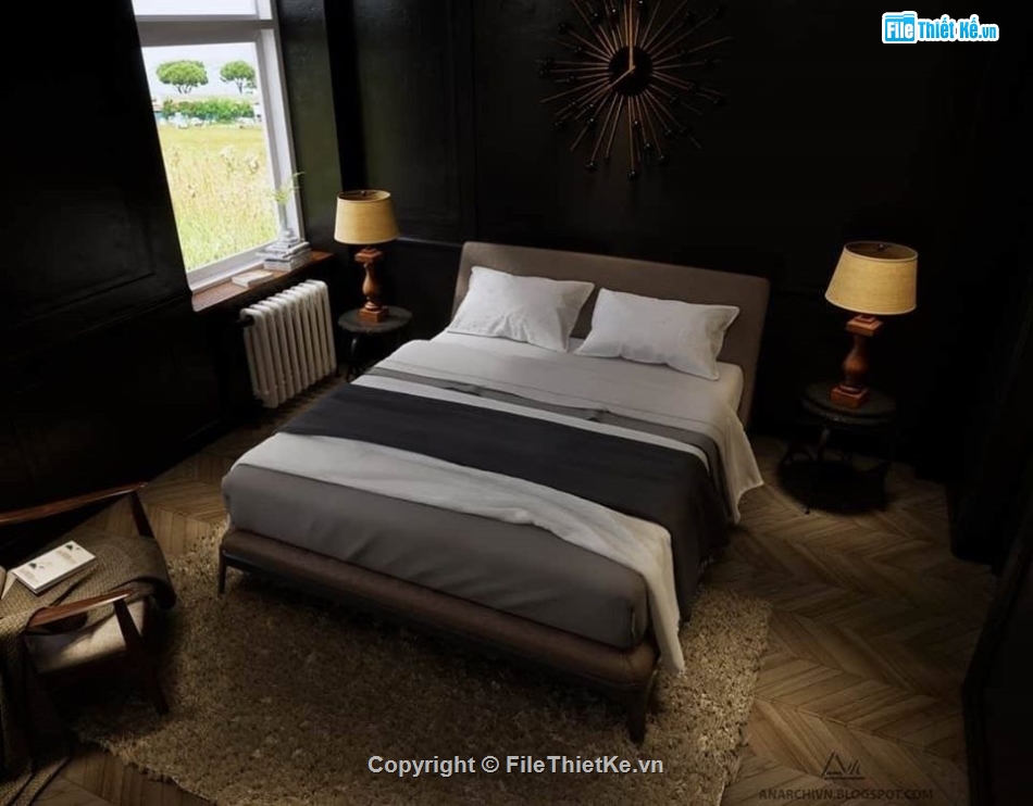 su nội thất phòng ngủ,file sketchup phòng ngủ hiện đại,thiết kế phòng ngủ hiện đại