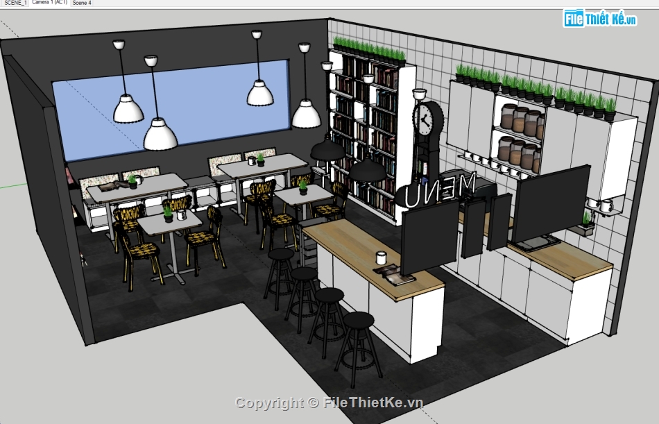 sketchup nội thất quán cafe,File sketchup nội thất quán cafe,quán cafe sketchup,sketchup nội thất Quán cafe,3d quán cafe