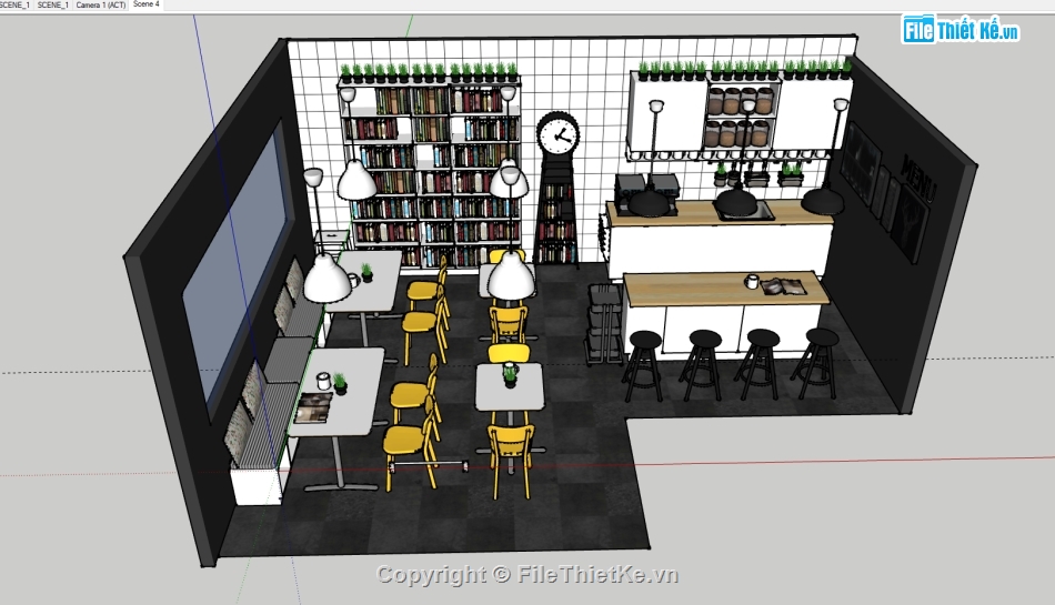 sketchup nội thất quán cafe,File sketchup nội thất quán cafe,quán cafe sketchup,sketchup nội thất Quán cafe,3d quán cafe