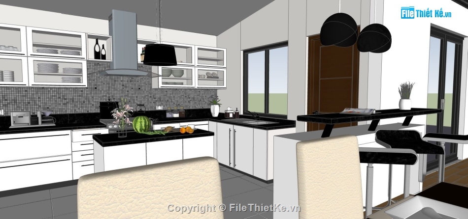 nhà bếp hiện đại,file sketchup nhà bếp,thiết kế nhà bếp sketchup,model su nhà bếp