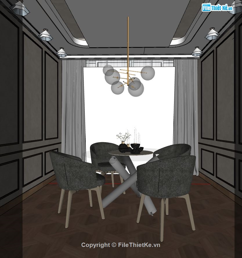 thiết kế nội thất phòng ăn 3d,model su nội thất phòng ăn,thiết kế phòng ăn sketchup