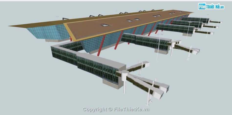 bao cảnh nhà ga sân bay file su,sketchup dựng nhà ga sân bay,thiết kế nhà ga sân bay model su
