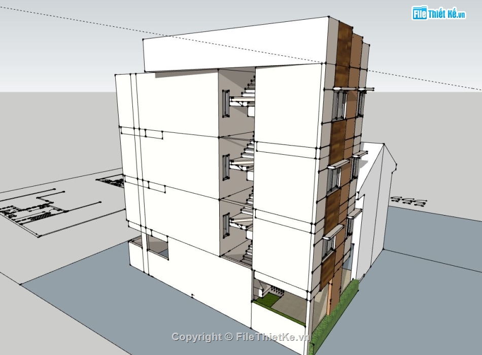 nhà 4 tầng file su,model su nhà làm việc 4 tầng,sketchup nhà làm việc 4 tầng