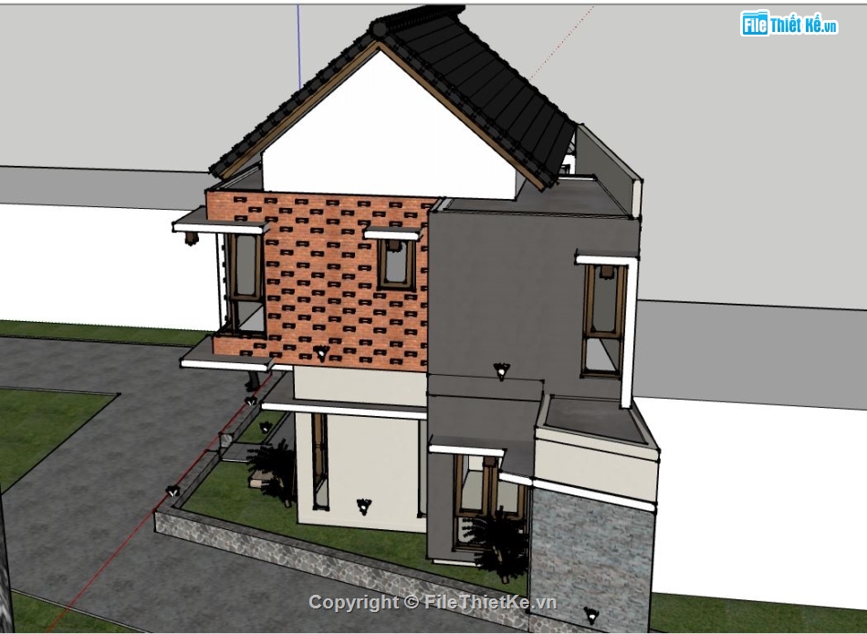 nhà phố 2 mặt tiền,mẫu nhà phố 2 tầng đẹp,file sketchup nhà phố 2 tầng,nhà phố 2 tầng file su