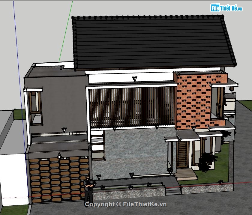 nhà phố 2 mặt tiền,mẫu nhà phố 2 tầng đẹp,file sketchup nhà phố 2 tầng,nhà phố 2 tầng file su