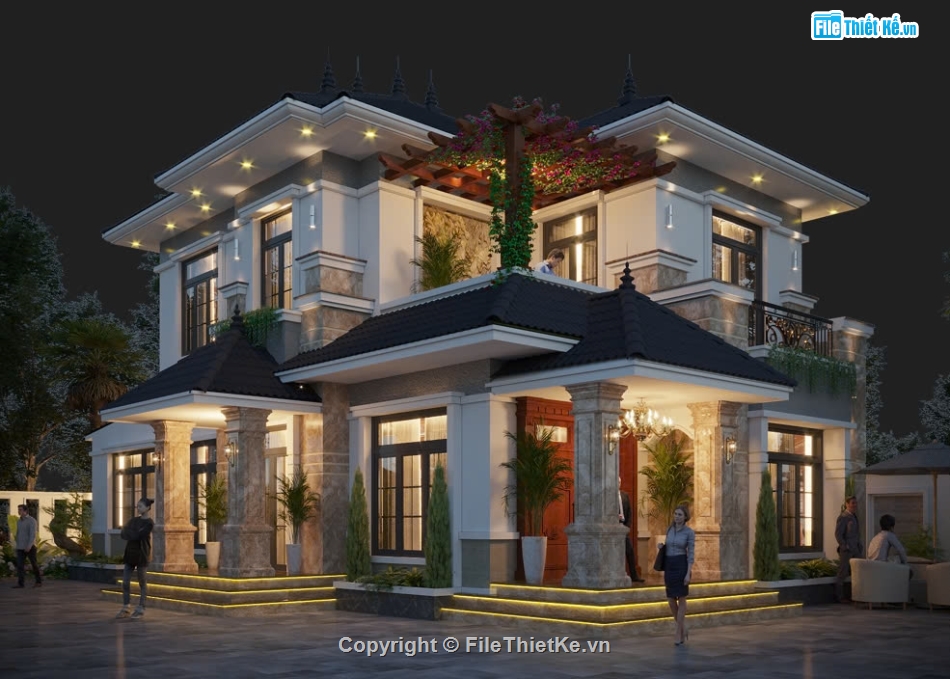 biệt thự 2 tầng,3dmax biệt thự 2 tầng,biệt thự 2 tầng mái nhật