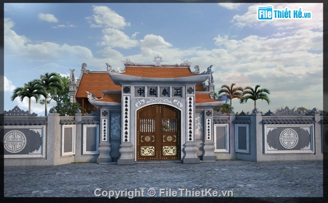 nhà thờ 3 gian,mẫu nhà thờ 3 gian,3dmax nhà thờ,mẫu nhà thờ họ 3 gian