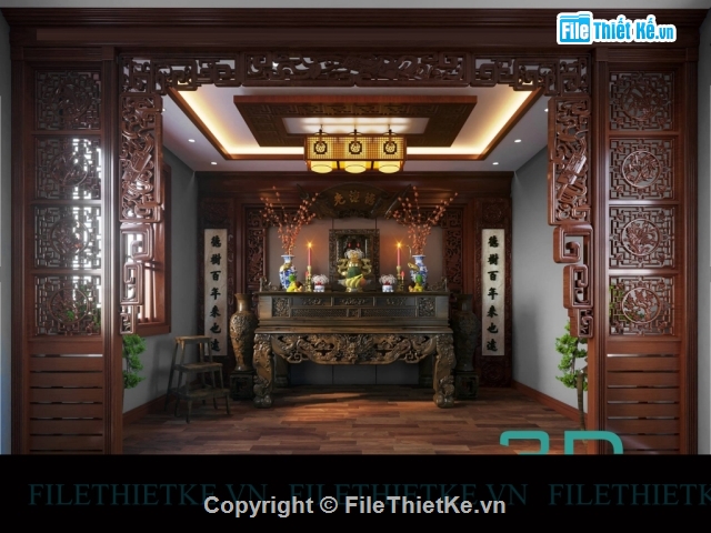 File 3dmax phòng thờ,File max phòng thờ,Model 3dmax phòng thờ đẹp