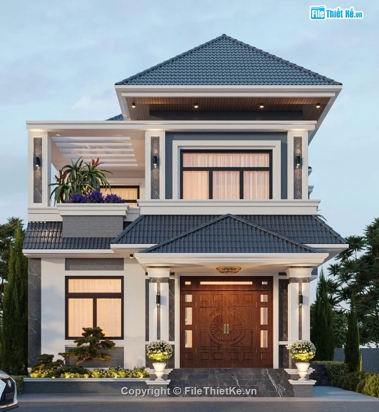biệt thự 2 tầng,file 3dmax biệt thự 2 tầng,phối cảnh biệt thự 2 tầng