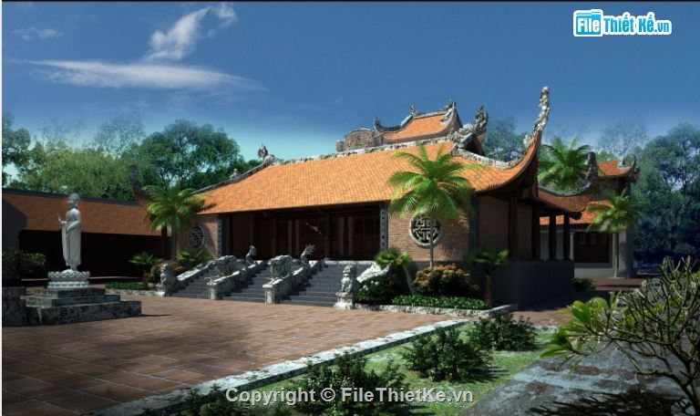 phối cảnh chùa,phối cảnh 3d,file sketchup chùa