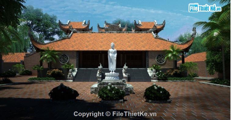 phối cảnh chùa,phối cảnh 3d,file sketchup chùa